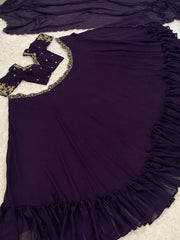 Captivating Purple Sequins Silk Wedding Wear Lehenga Choli