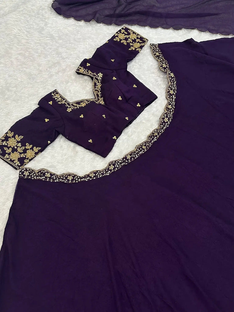 Captivating Purple Sequins Silk Wedding Wear Lehenga Choli