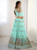 Beautiful Sky Blue Thread Embroidered Lehenga Choli With Dupatta