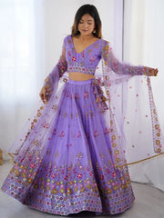 Stunning Purple Net Sequins Wedding Wear Lehenga Choli With Dupatta