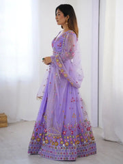 Stunning Purple Net Sequins Wedding Wear Lehenga Choli With Dupatta
