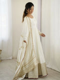 Adorable White Sequins Embroidered Silk Party Wear Anarkali Suit