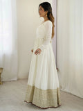 Adorable White Sequins Embroidered Silk Party Wear Anarkali Suit