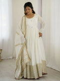 Adorable White Sequins Embroidered Silk Party Wear Anarkali Suit