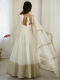 Adorable White Sequins Embroidered Silk Party Wear Anarkali Suit