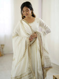 Adorable White Sequins Embroidered Silk Party Wear Anarkali Suit