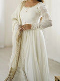 Adorable White Sequins Embroidered Silk Party Wear Anarkali Suit