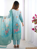 Enchanting Sky Blue Digital Printed Chanderi Pant Suit With Dupatta