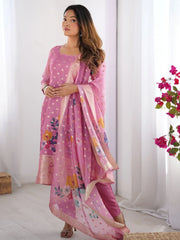 Pretty Baby Pink Chanderi Digital Printed Straight Suit With Dupatta