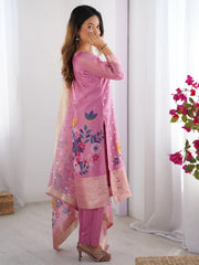 Pretty Baby Pink Chanderi Digital Printed Straight Suit With Dupatta