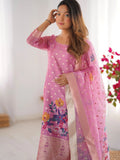 Pretty Baby Pink Chanderi Digital Printed Straight Suit With Dupatta