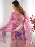 Pretty Baby Pink Chanderi Digital Printed Straight Suit With Dupatta