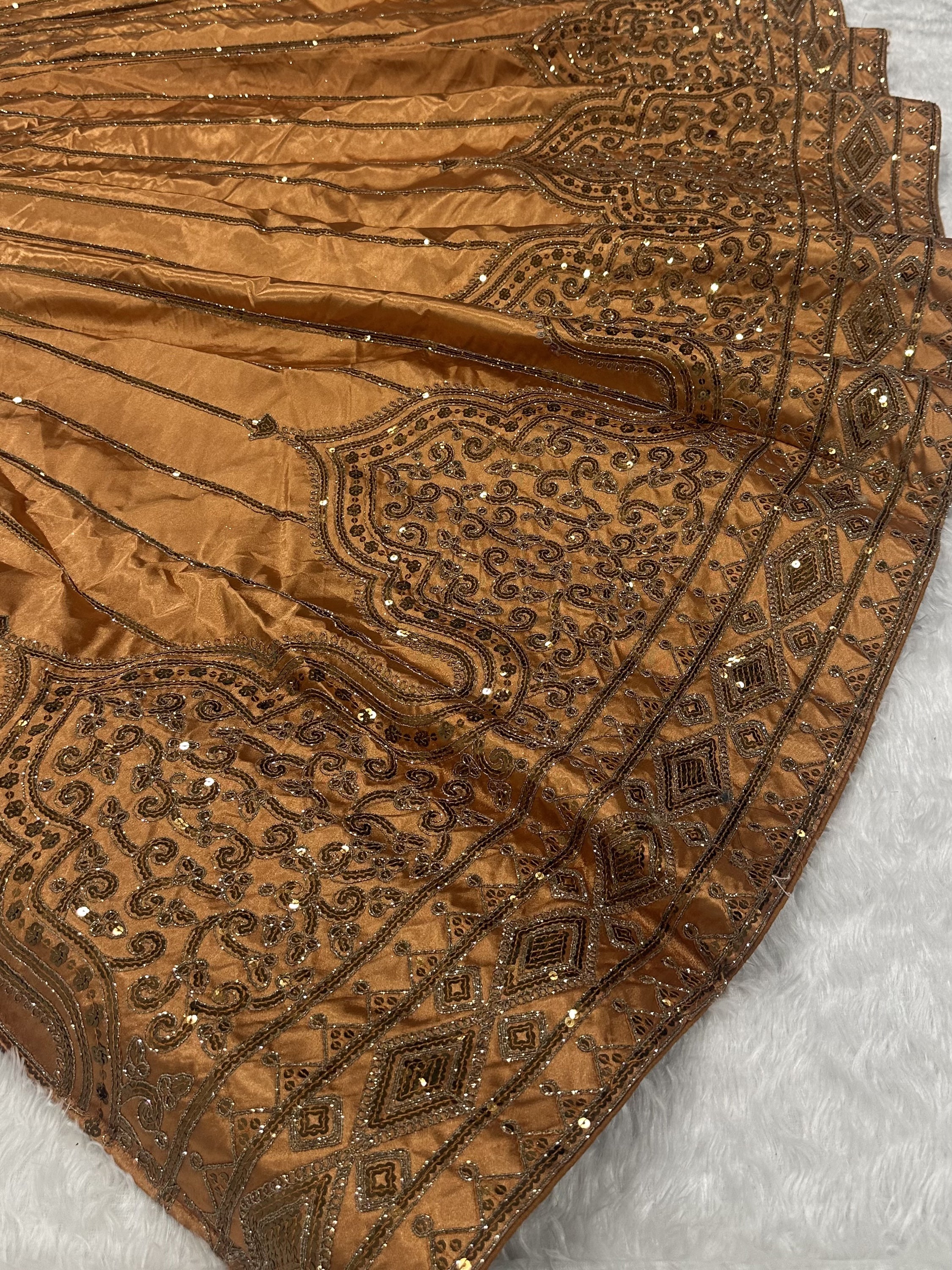 Terrific Golden Sequins Satin Reception Wear Lehenga Choli With Dupatta
