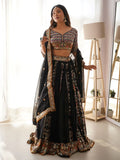 Stylish Black Georgette Sequins Embroidered Wedding Wear Lehenga Choli