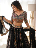 Stylish Black Georgette Sequins Embroidered Wedding Wear Lehenga Choli