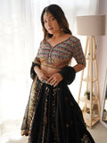Stylish Black Georgette Sequins Embroidered Wedding Wear Lehenga Choli