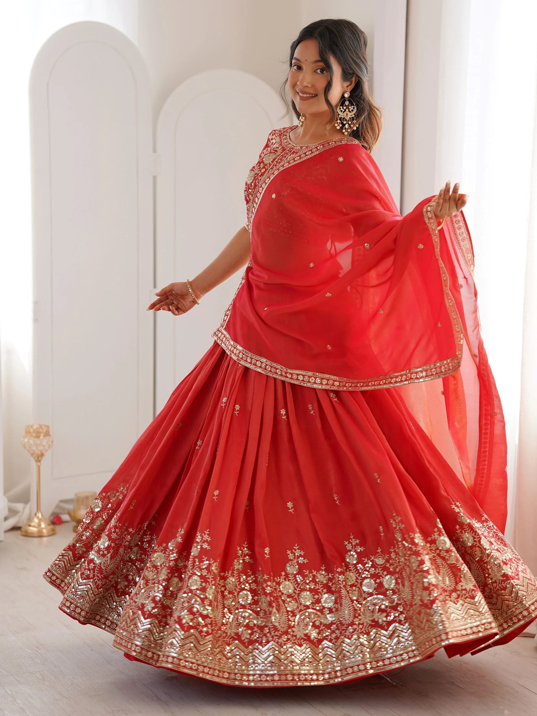 Mesmerizing Orange Thread Work Silk Wedding Lehenga Choli With Dupatta