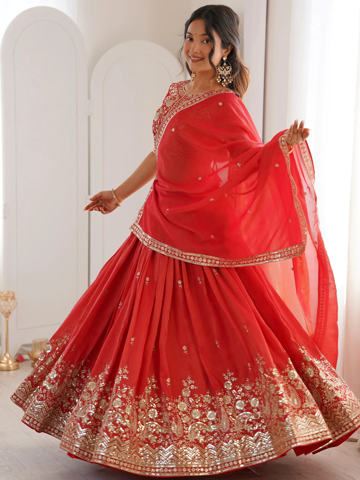 Mesmerizing Orange Thread Work Silk Wedding Lehenga Choli With Dupatta