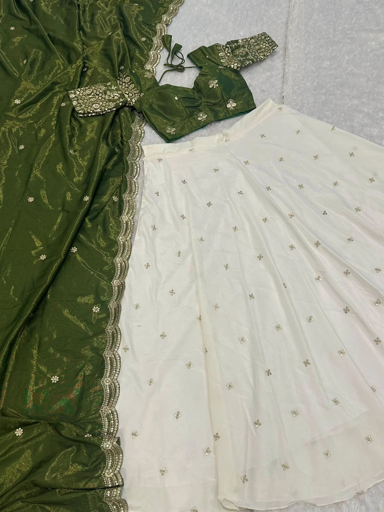 Gorgeous White Silk Sequins Work Function Wear Lehenga Choli