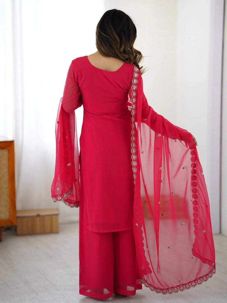 Incredible Pink Embroidered Georgette Festival Wear Palazzo Suit