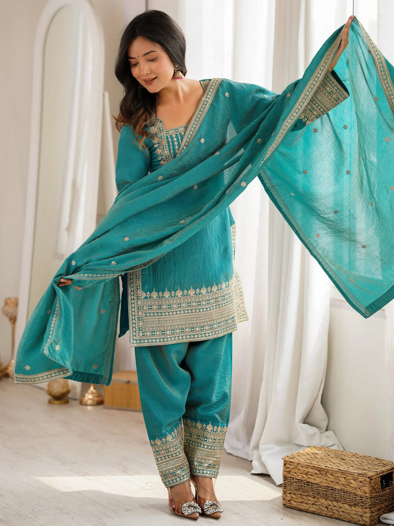 Dazzling Sea Green Dori Embroidered Silk Wedding Wear Salwar Suit