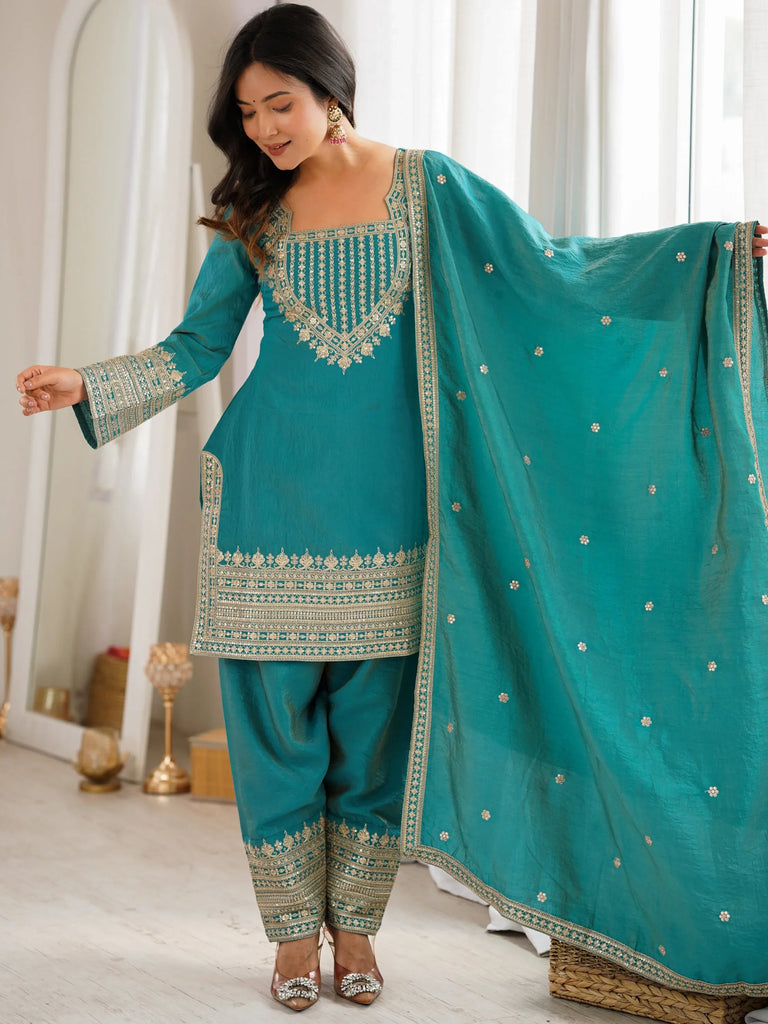 Dazzling Sea Green Dori Embroidered Silk Wedding Wear Salwar Suit
