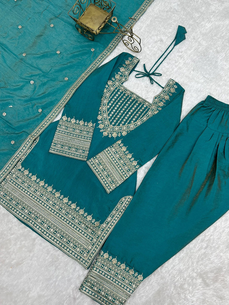 Dazzling Sea Green Dori Embroidered Silk Wedding Wear Salwar Suit