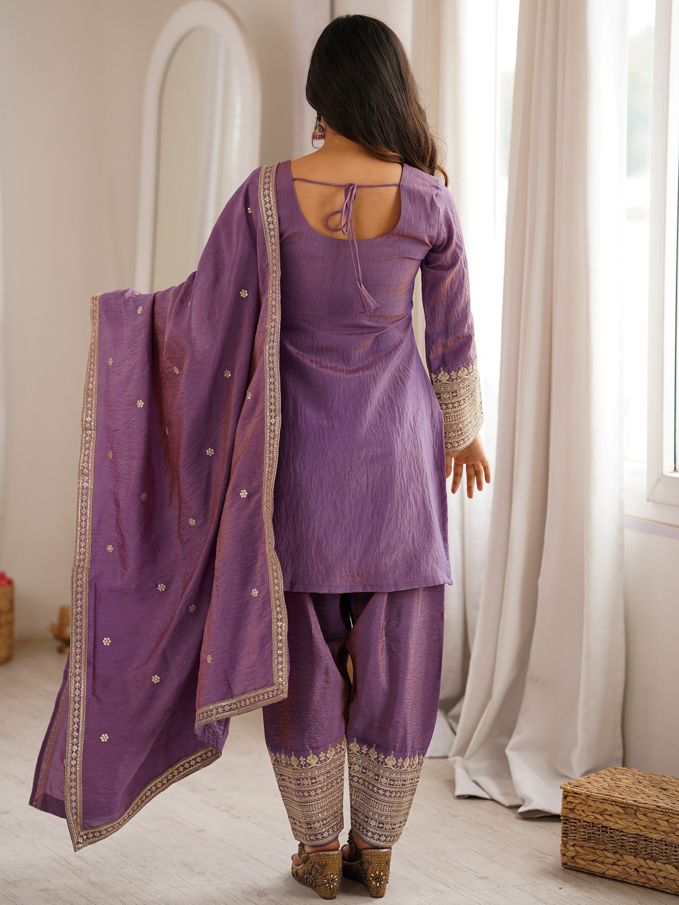 Attractive Lavender Sequins Silk  Traditional Salwar Suit