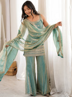 Adorable Sea Green Zari Embroidered Silk Festival Wear Palazzo Suit