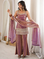Captivating Purple Zari Embroidered Silk Function Wear Palazzo Suit