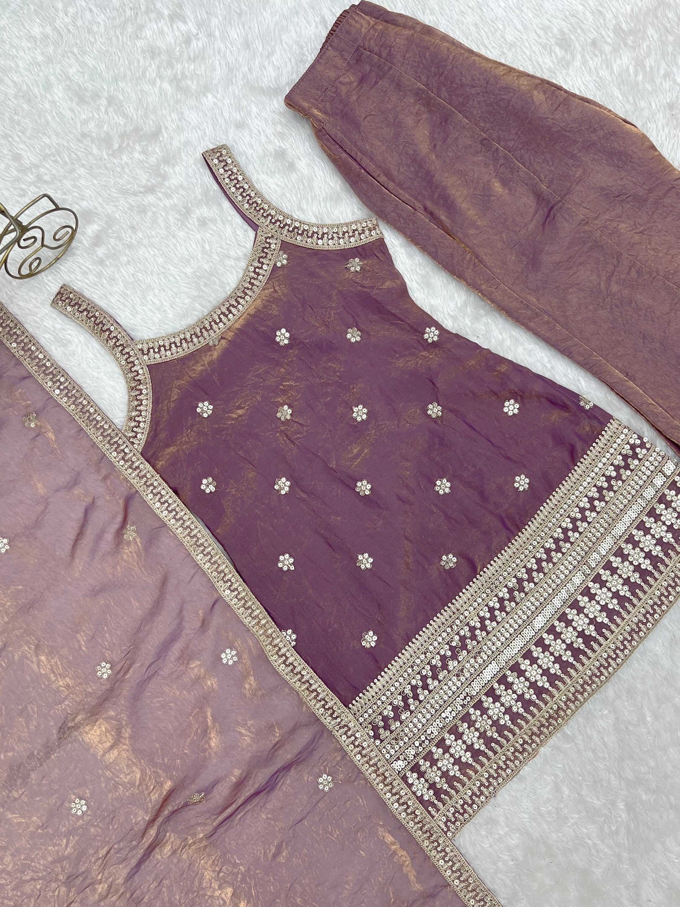 Captivating Purple Zari Embroidered Silk Function Wear Palazzo Suit