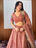 Elegant Rust Silk Sequins Embroidered Lehenga Choli With Dupatta