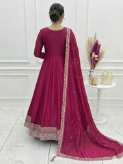 Gorgeous Pink Sequins Silk Festival Wear Anarkali Gown With Dupatta