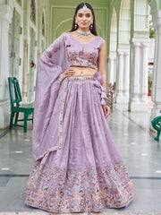 Gorgeous Lavender Embroidered Crushed Wedding Wear Lehenga Choli