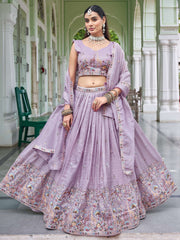 Gorgeous Lavender Embroidered Crushed Wedding Wear Lehenga Choli