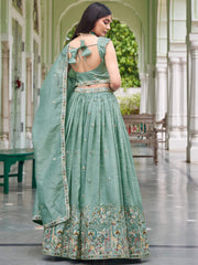 Elegant Green Embroidered Crushed Festival Wear Lehenga Choli
