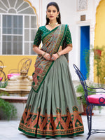Precious Green Lace Border Silk Mehendi Wear Lehenga Choli With Dupatta