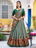 Precious Green Lace Border Silk Mehendi Wear Lehenga Choli With Dupatta