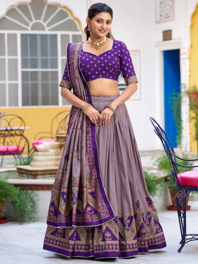 Dazzling Purple Lace Work Silk Function Wear Lehenga With Blouse