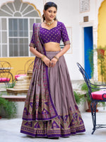 Dazzling Purple Lace Work Silk Function Wear Lehenga With Blouse