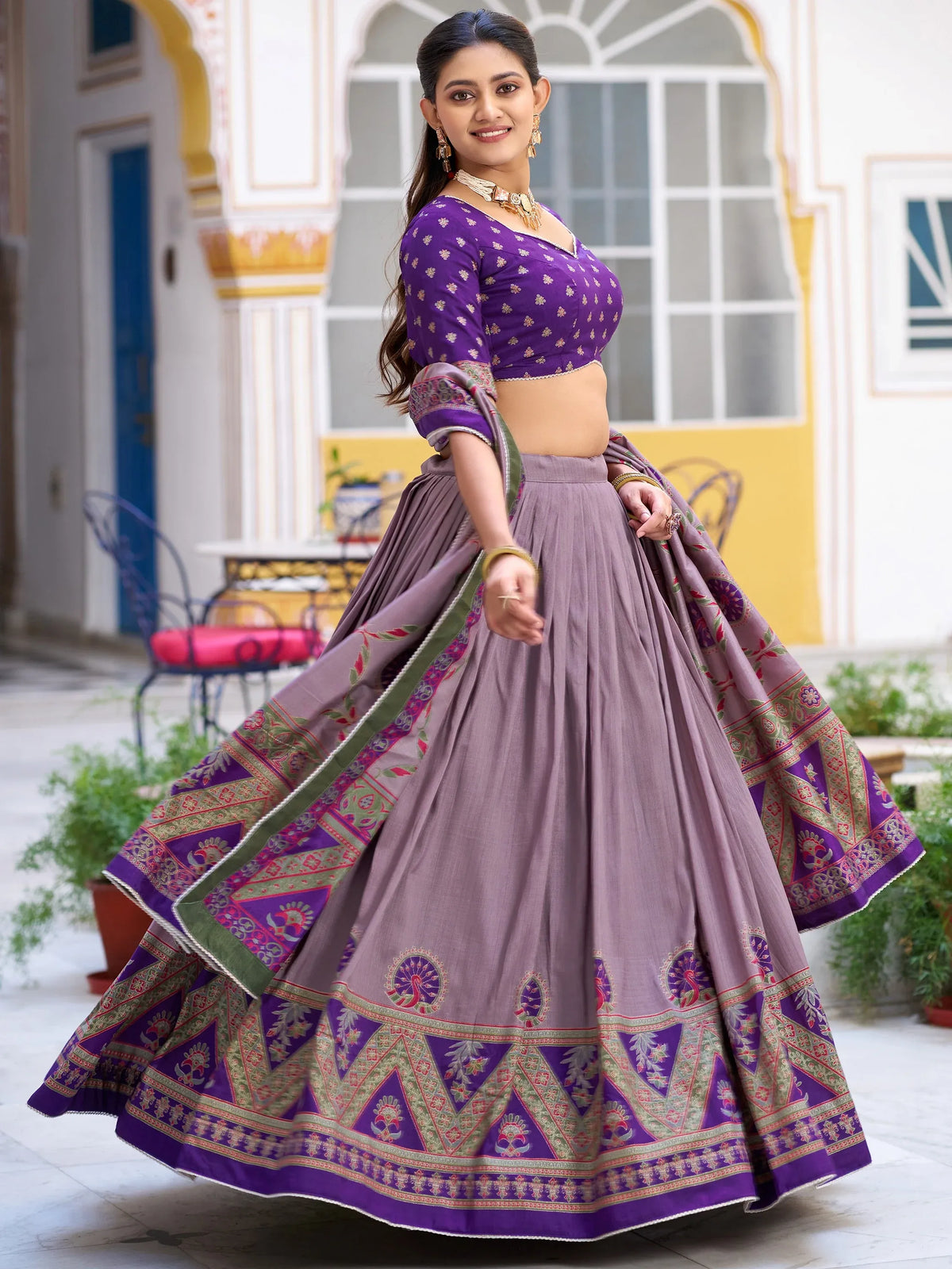 Dazzling Purple Lace Work Silk Function Wear Lehenga With Blouse