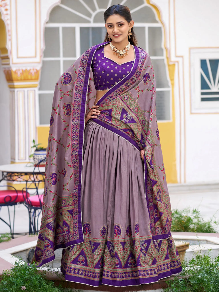Dazzling Purple Lace Work Silk Function Wear Lehenga With Blouse
