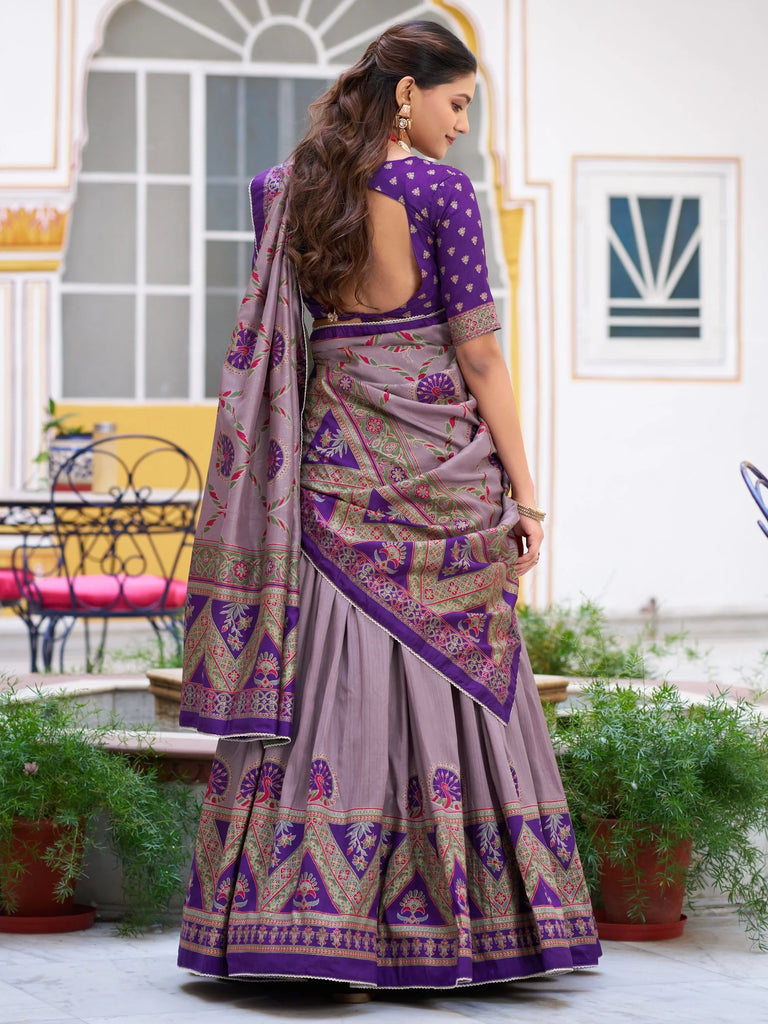 Dazzling Purple Lace Work Silk Function Wear Lehenga With Blouse