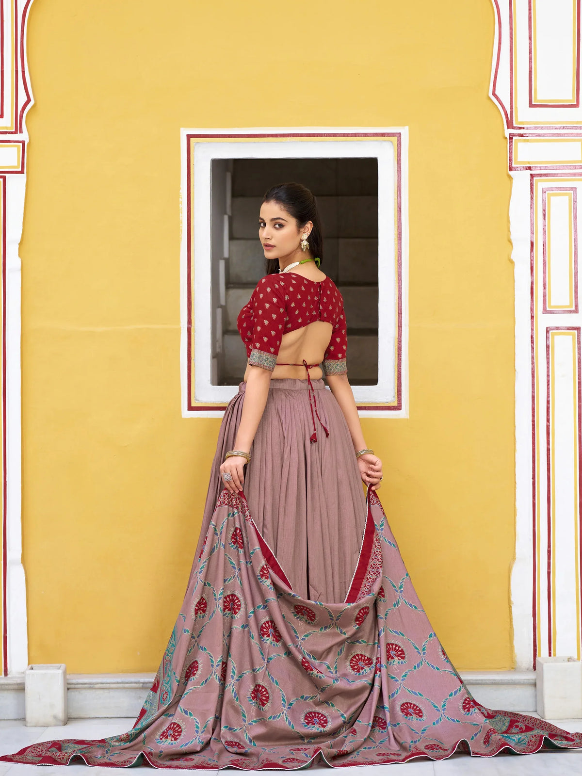 Spectacular Maroon Digital Printed Silk Marriage Wear Lehenga With Choli