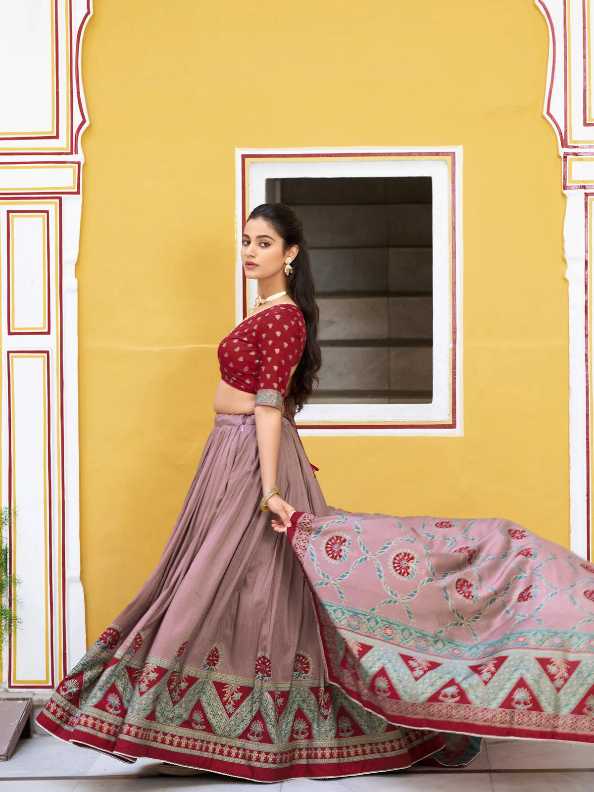 Spectacular Maroon Digital Printed Silk Marriage Wear Lehenga With Choli