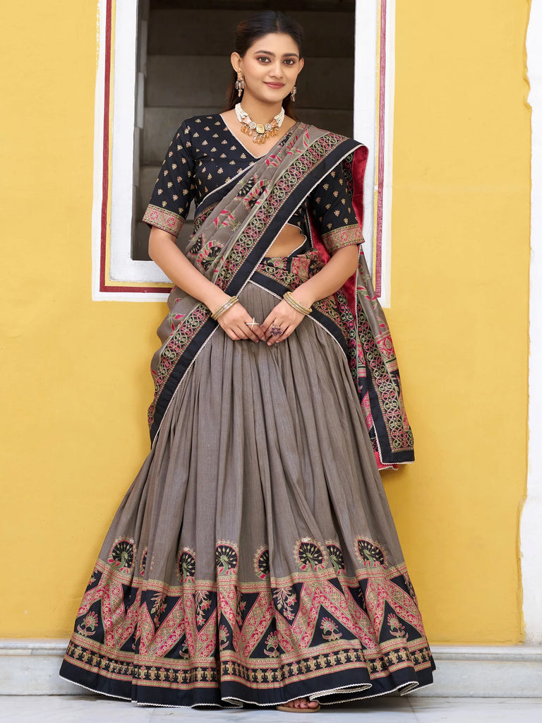 Glorious Black Digital Printed Silk Event Wear Lehenga Choli With Dupatta