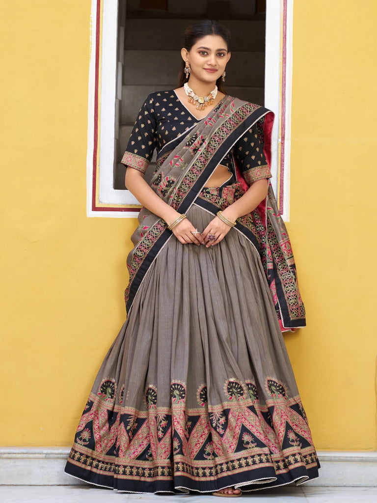 Glorious Black Digital Printed Silk Event Wear Lehenga Choli With Dupatta