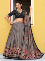 Glorious Black Digital Printed Silk Event Wear Lehenga Choli With Dupatta