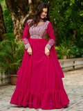 Alluring Pink Georgette Sequins Embroidered Gown With Dupatta