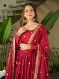 Fabulous Red Chinon Sequins Work Function Wear Gown With Dupatta